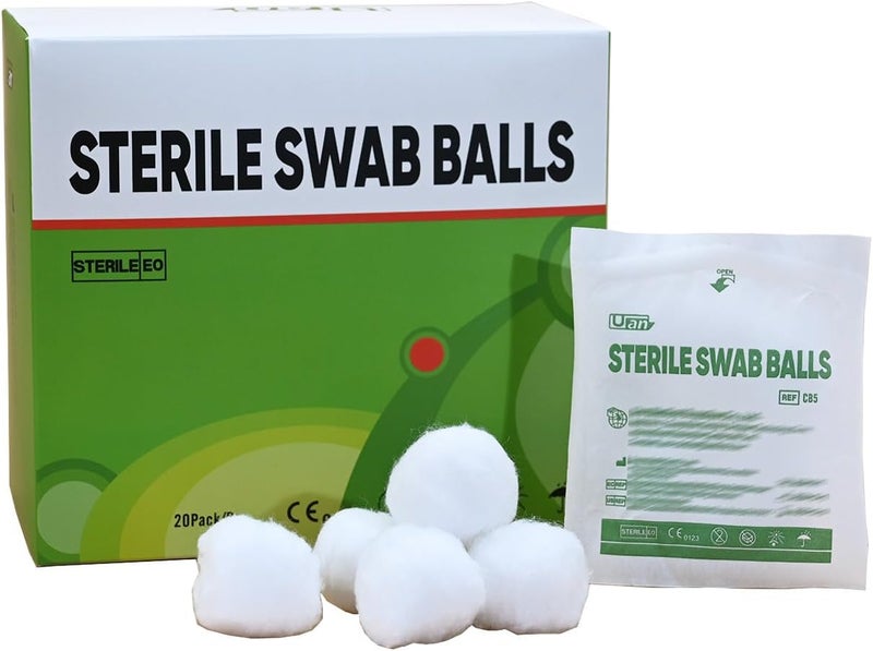 UAN Cotton Sterile Wound Care Swabs - Individually Packaged, Sterilized (Cotton Balls (XL) (5pcs/Pack)), 1 Box - Image 1